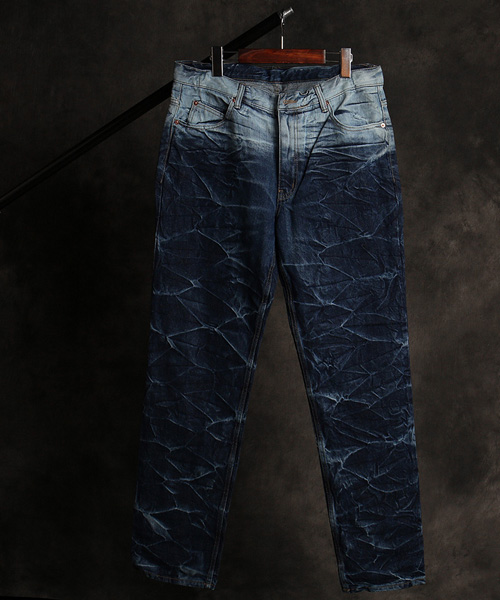 P-12613wrinkle blue denim pants